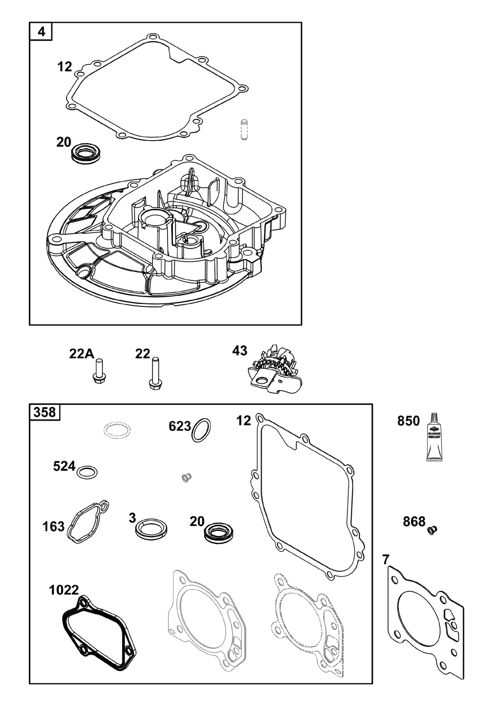 Crankcase Cover/Sump Group Diagram and Parts List for 08P602-0028-H5 020000 - 09Z999 Briggs and Stratton Engine